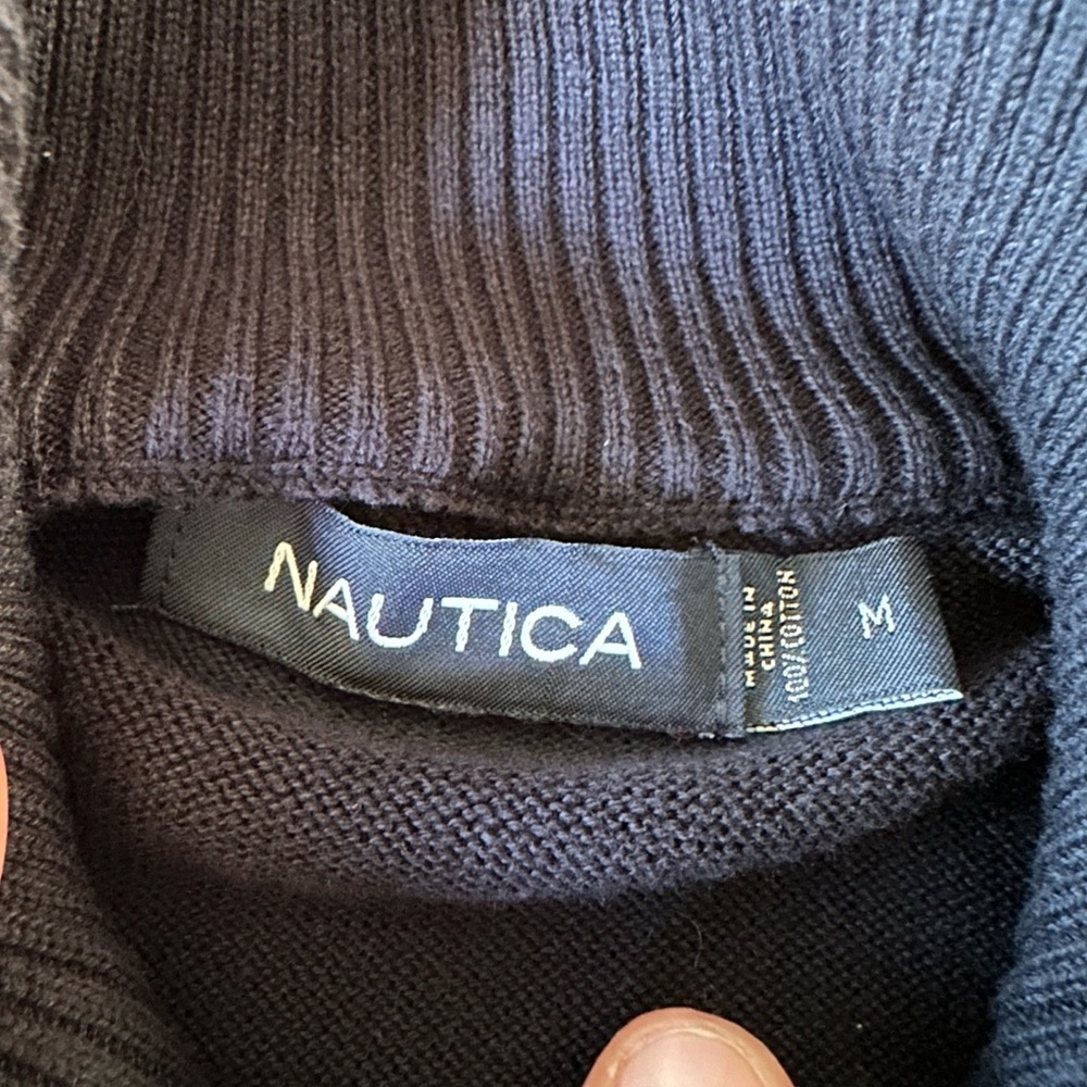 Nautica Men's Zip-Up Sweater in Navy and Yellow - Picture 2 of 2